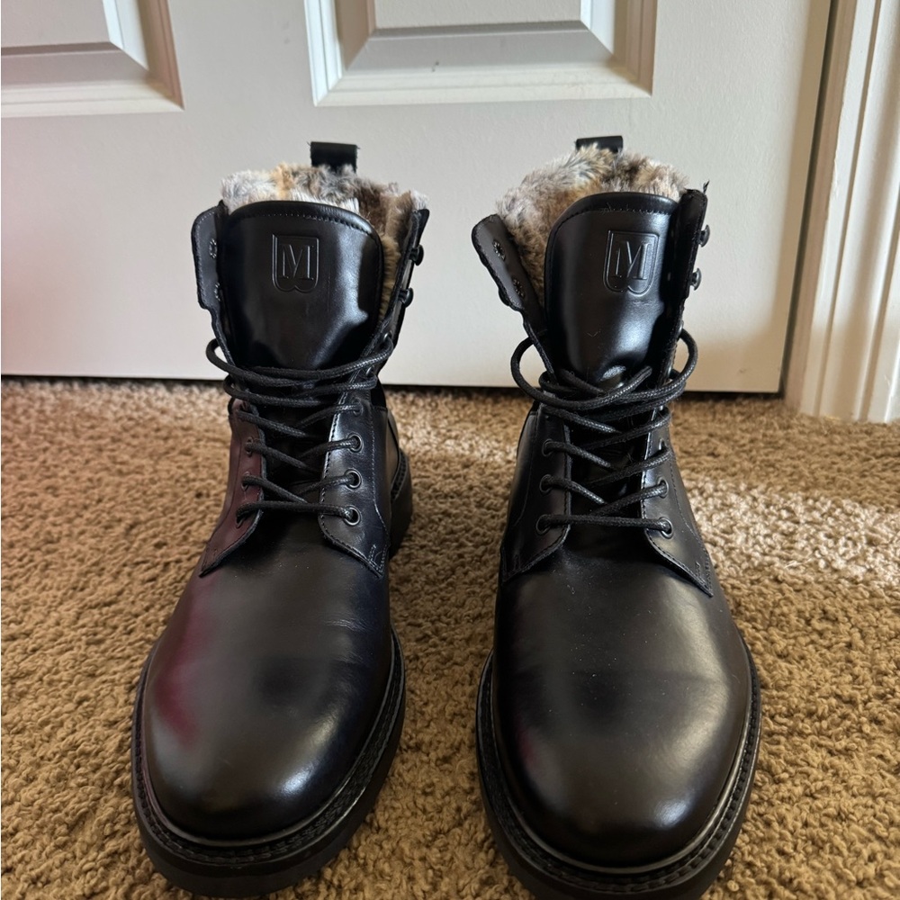 Bruno Magli Black Boots Polished Leather Ankle-Height